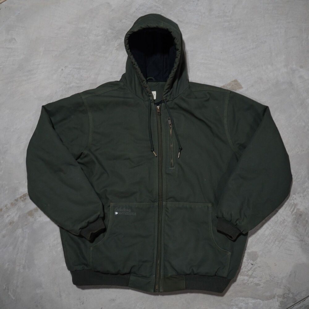Cabelas Roughneck Hooded Work Jacket Mens XL Tall Olive Quilt Lined Canvas